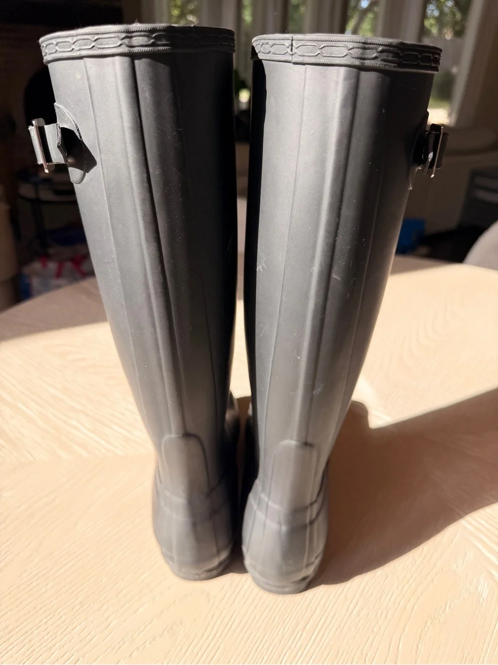 Hunter Matte Black Knee-High Rain Boots with Red Logo